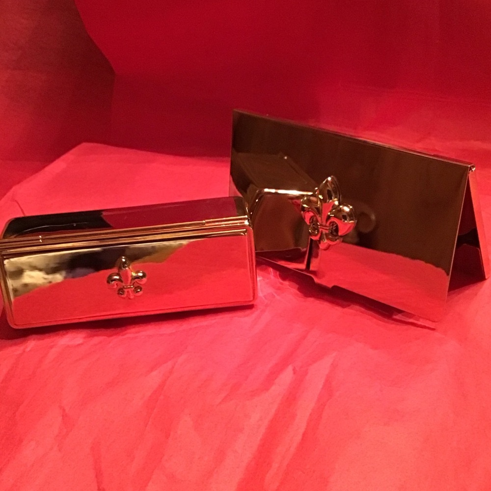 Gold Fleur-de-Lis Set Business Card Holder & Lipstick Case